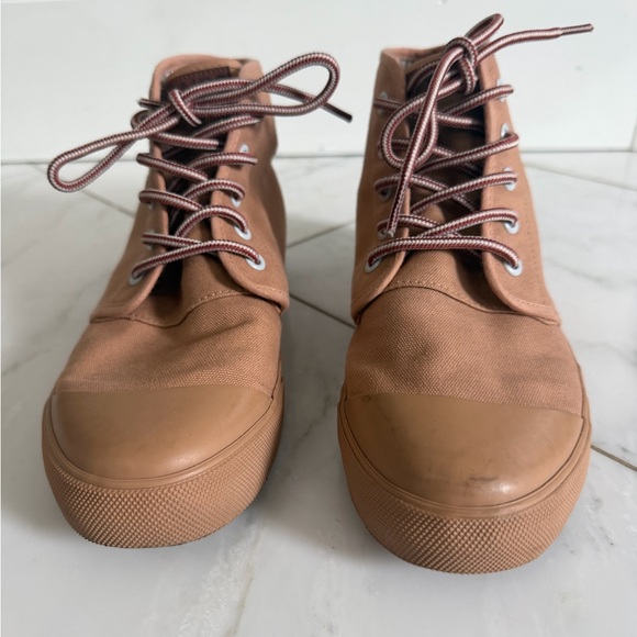 BANGS Women’s 7.5 Tan Floral Embroidery Canvas High Top Lace Up Sneakers - Picture 2 of 11